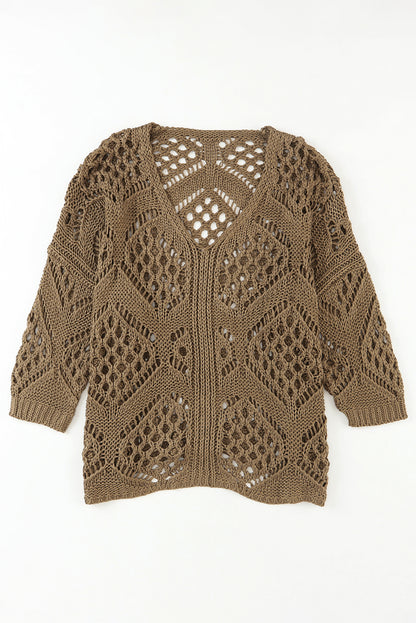 Hollowed Knit V Neck Dolman Sleeve Sweater | Khaki