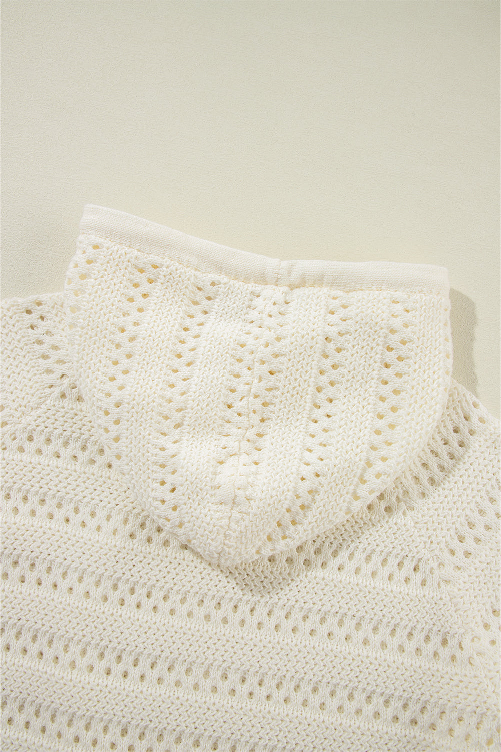 Pointelle Knit Raglan Sleeve Hooded Sweater | White