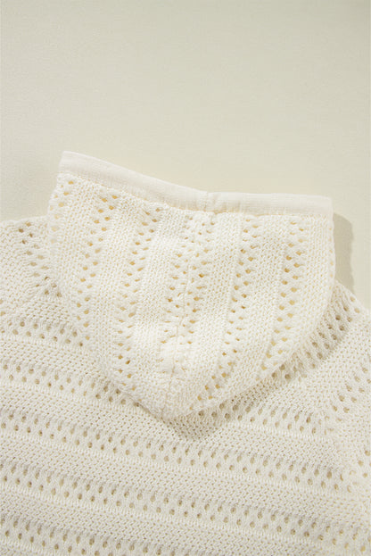 Pointelle Knit Raglan Sleeve Hooded Sweater | White