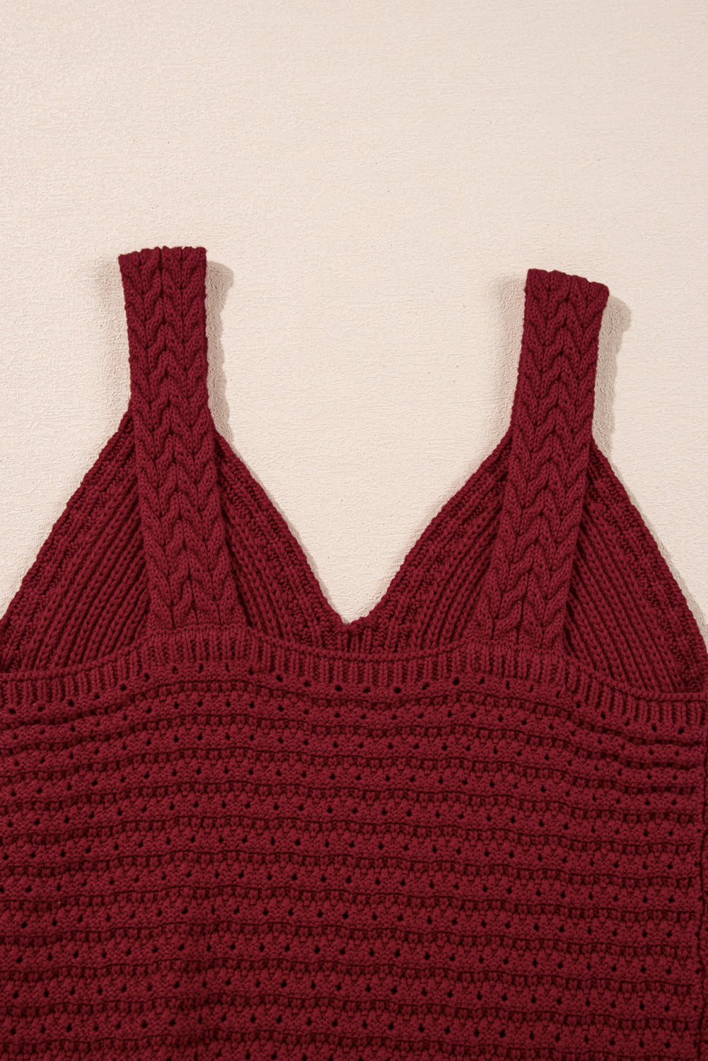 Cable Knit Pointelle Slim Fit V Neck Sweater Vest | Burgundy