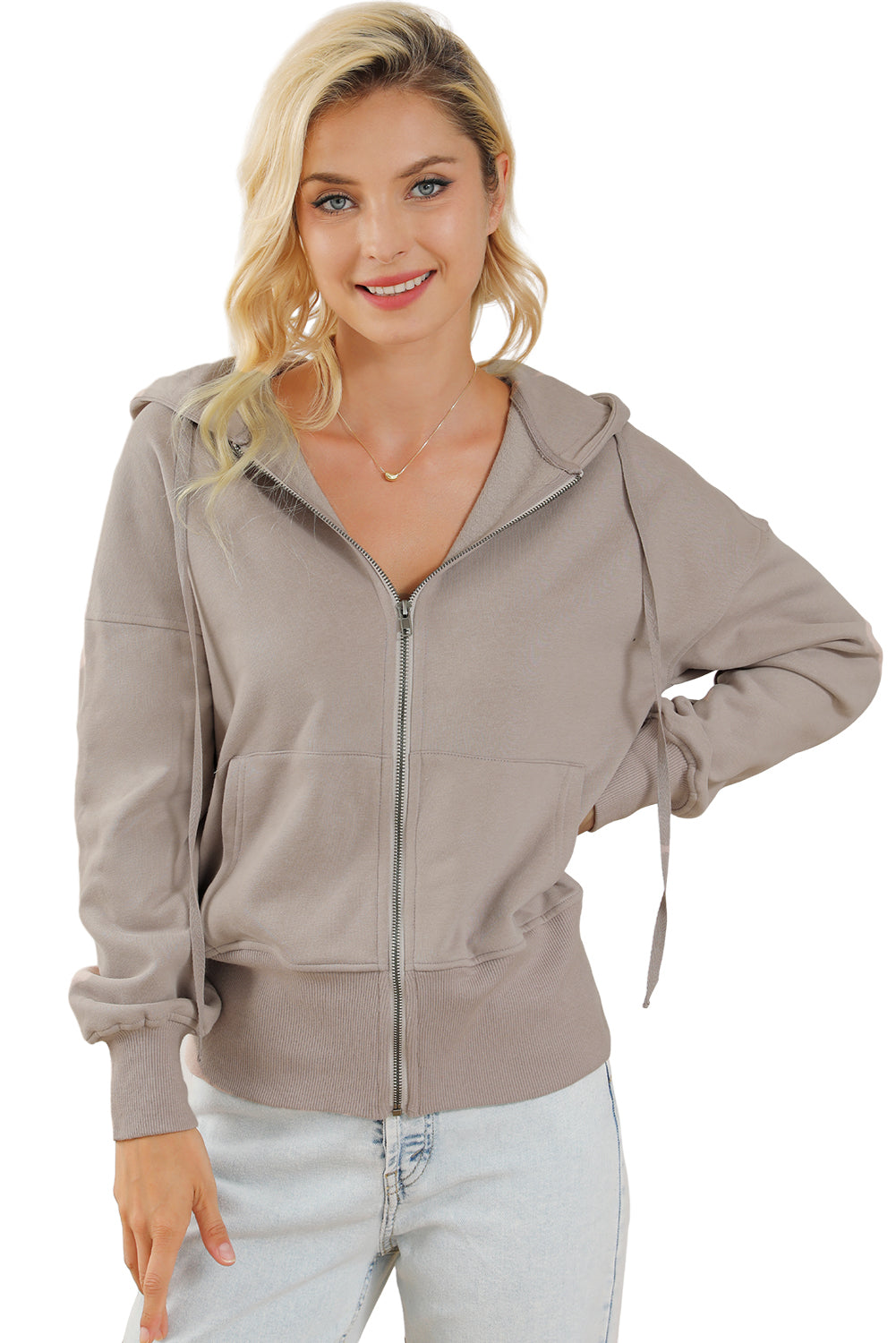 Mineral Wash Full Zip Drawstring Hoodie | Brown