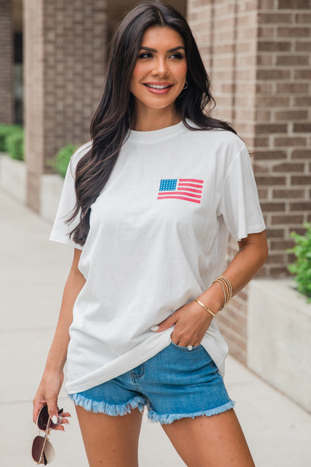 Back American Flag Live Free Graphic T Shirt | White