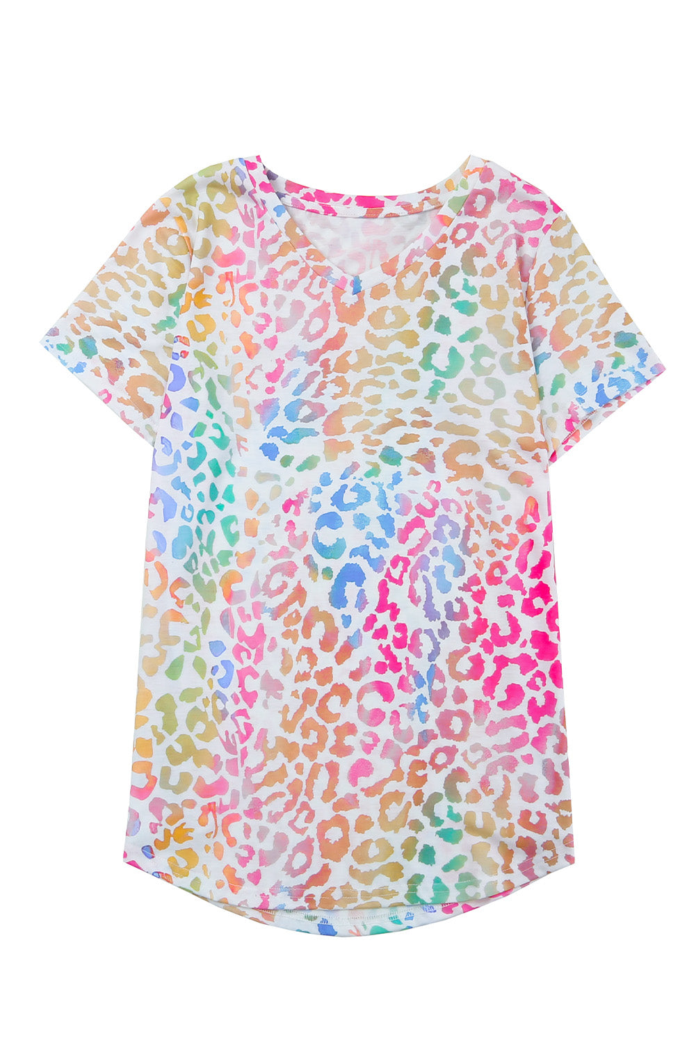 Colourful  V Neck Short Sleeve Top | Leopard