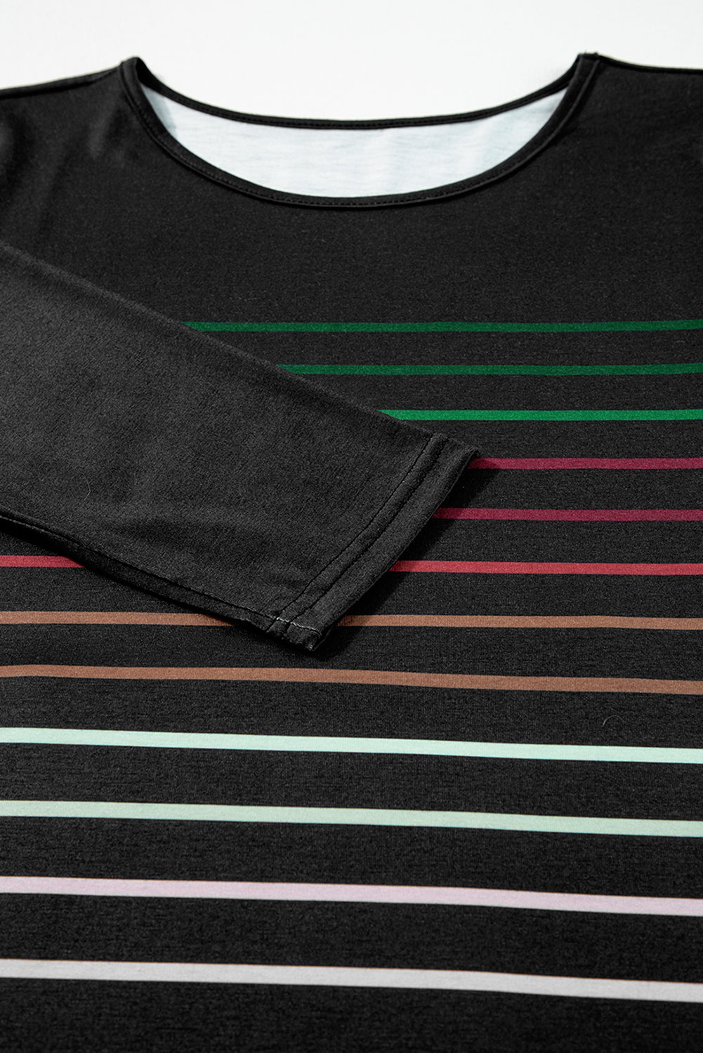 Multicolour Striped Crew Neck Long Sleeve Top | Black