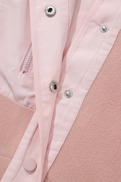 Pink Sherpa Contrast Trim Zipped Pocket Jacket | Apricot Powder