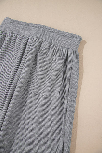 Waffle Knit Drawstring High Waist Wide Leg Pants | Gray