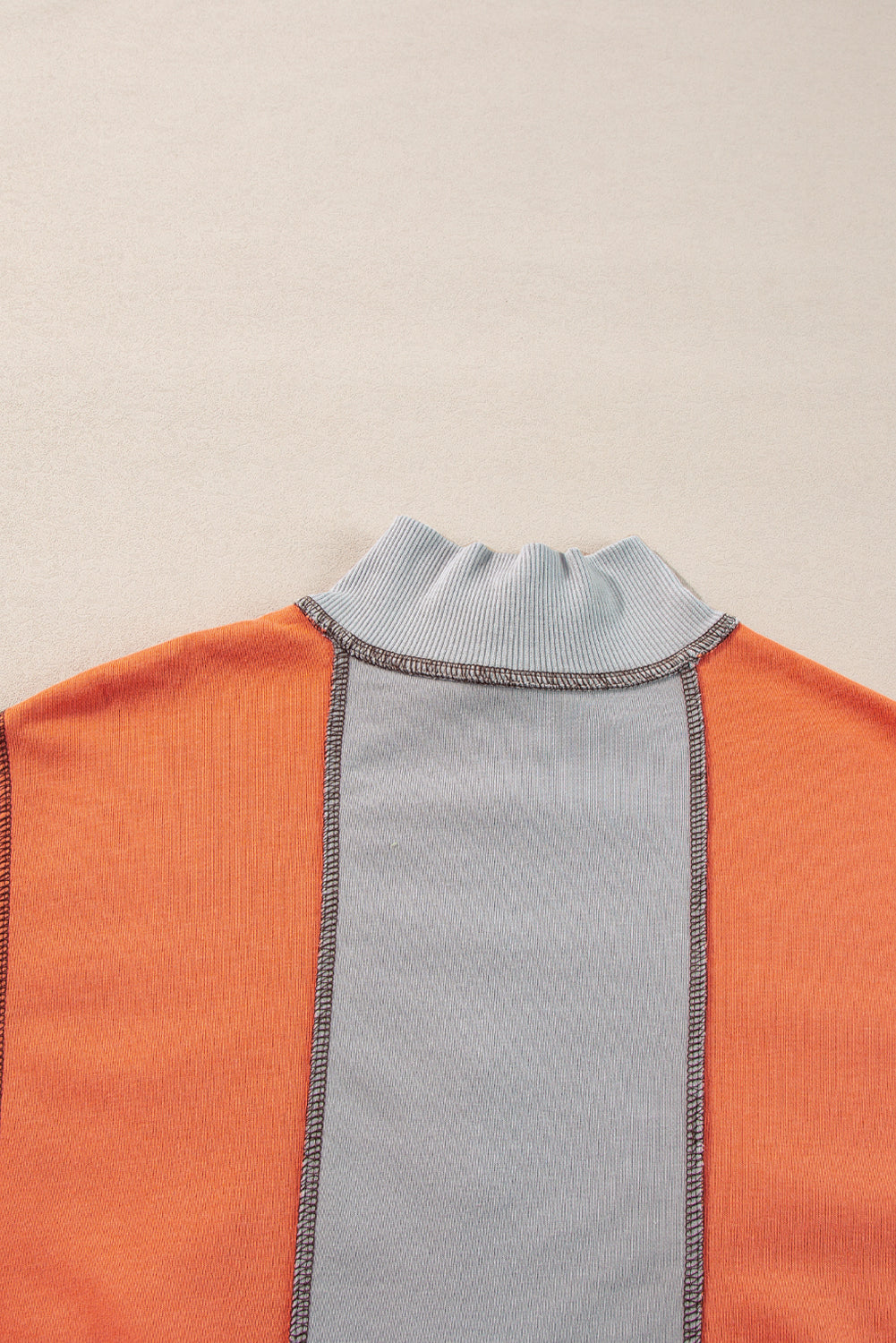 Colour Block Stitching Detail Half Zipper Sweatshirt | Light Grey