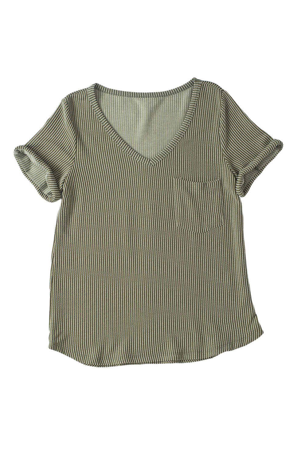 Twist Short Sleeve Corded V Neck Top | Laurel Green