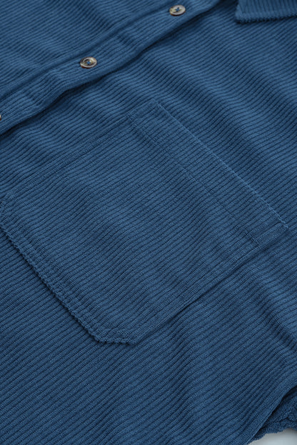 Blue Corduroy Button Pocket Shirt | Sky Blue