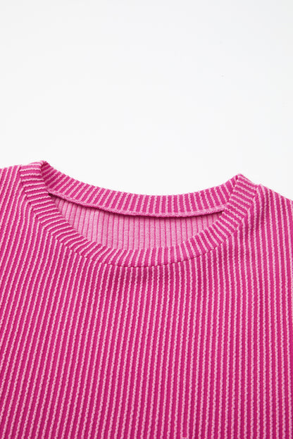 Corded Knit Pocketed Loose Fit T Shirt | Pink