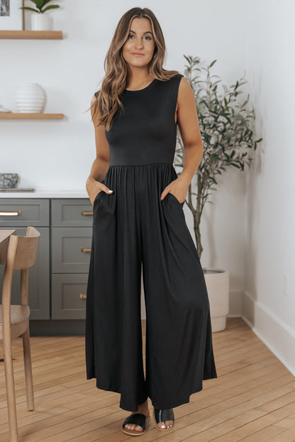 Open Back Wide Leg Jumpsuit | Black