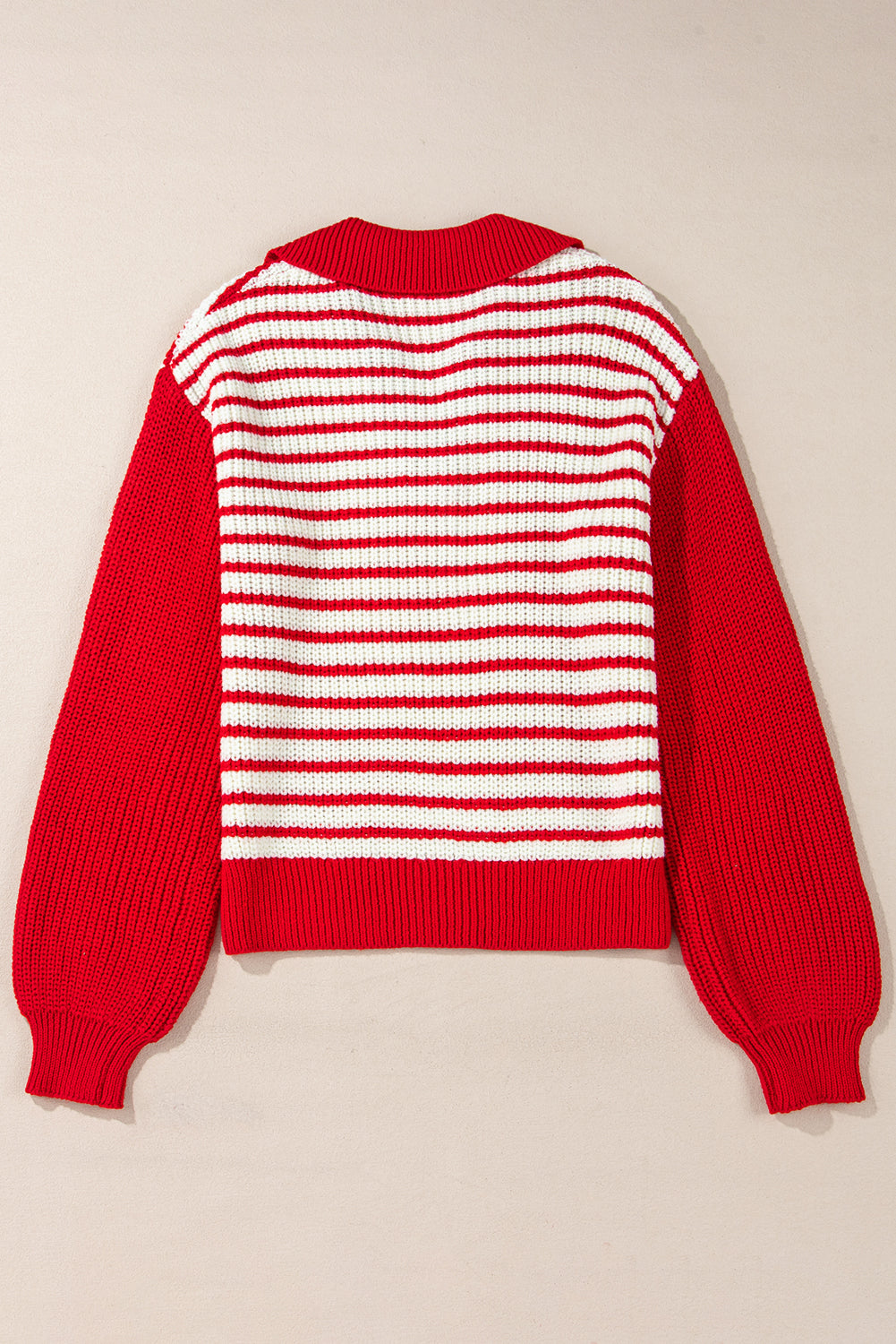 Lantern Sleeve V Neck Collared Drop Shoulder Sweater | Red Stripe