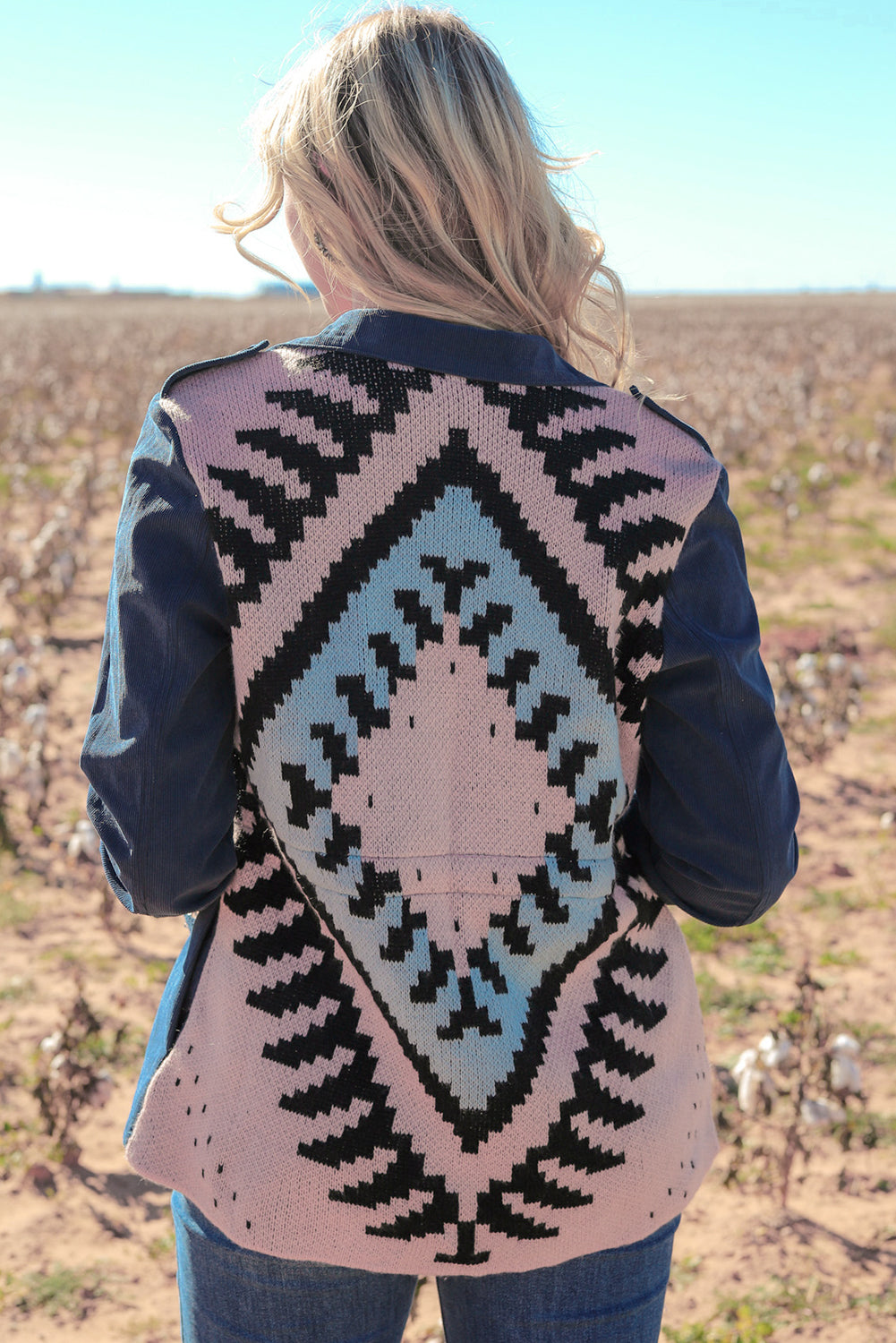 Corduroy Cinched Aztec Back Jacket | Blue