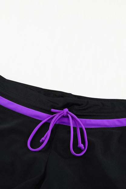 Violet Strap Trim Black Women Swim Boardshort | Black