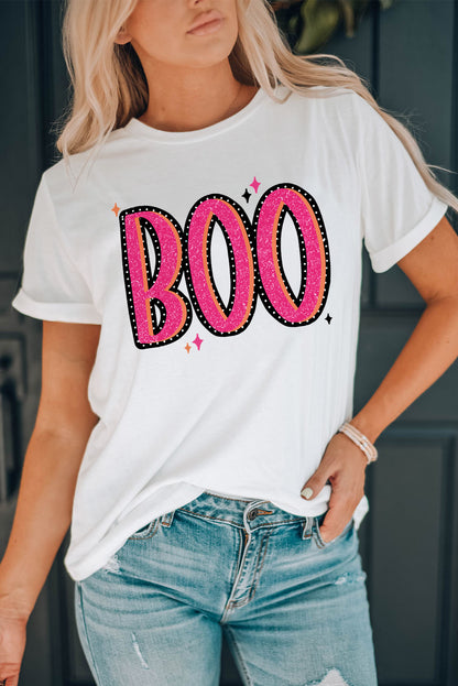 Boo Crew Neck Graphic T Shirt | White