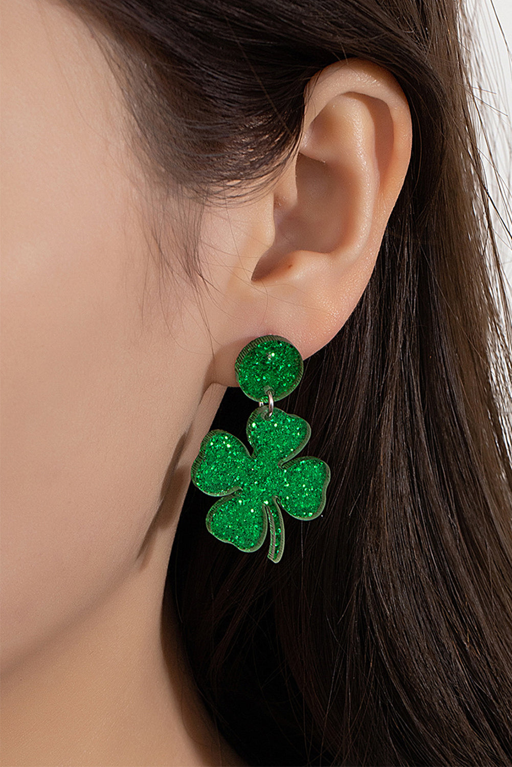 Blackish Green St Patricks Shamrock Shape Stud Earrings