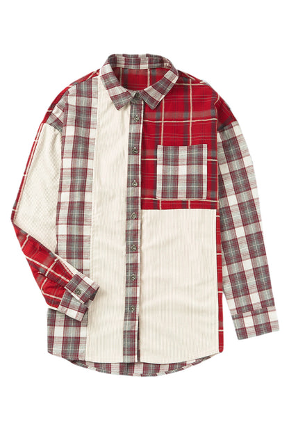 Plaid Corduroy Patchwork Shacket | Red