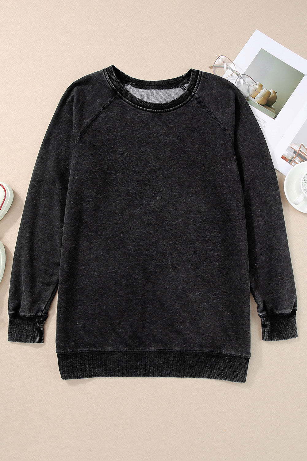 Mineral Wash Oversized Pullover Sweatshirt | Black