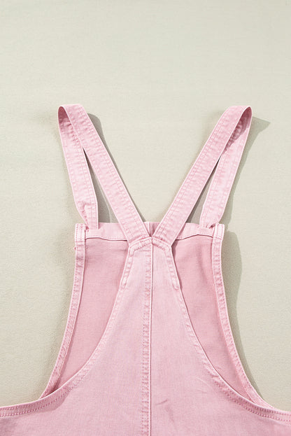 Solid Colour Knot Straps Denim Romper With Pockets | Pink