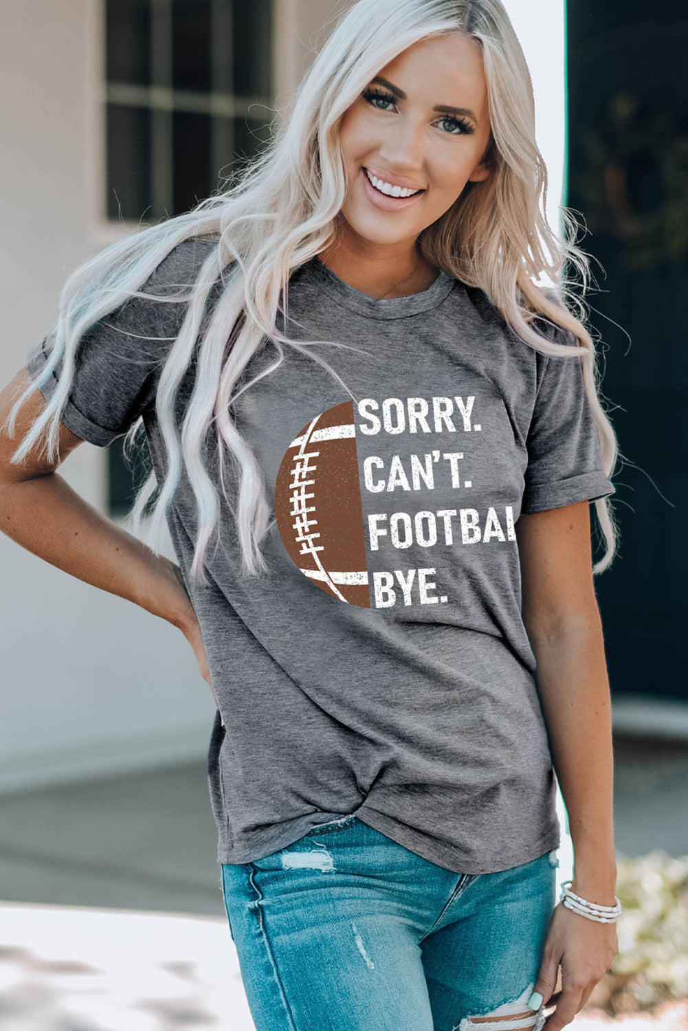 American Rugby Football Graphic Casual T Shirt | Gray