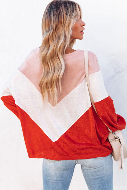 Oversized Chevron Knit Top | Orange