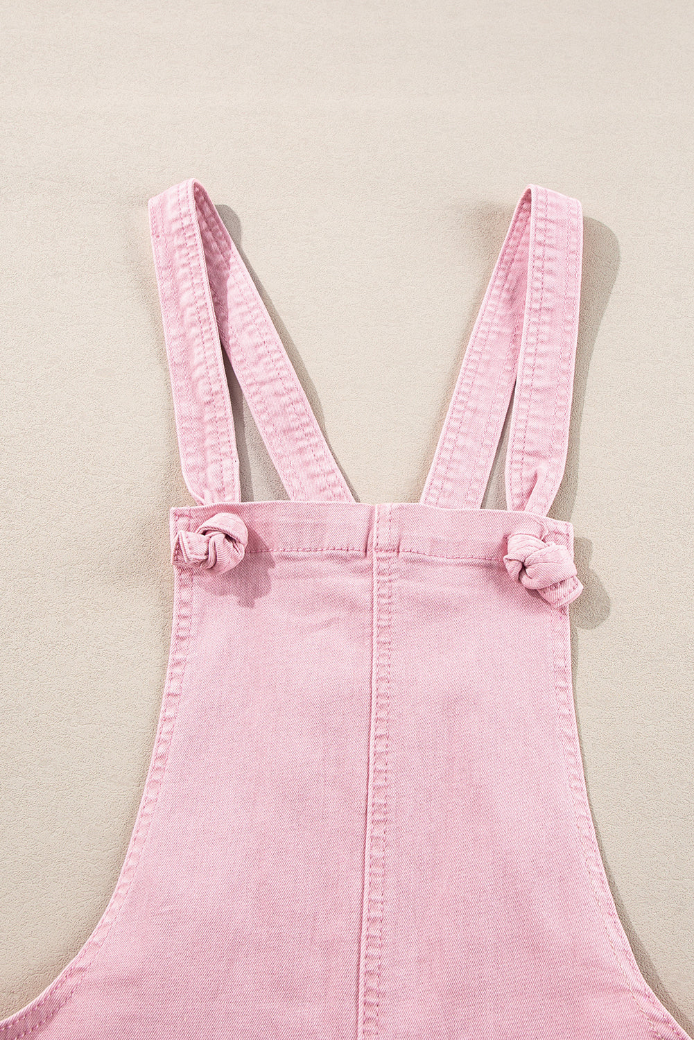 Solid Colour Knot Straps Denim Romper With Pockets | Pink