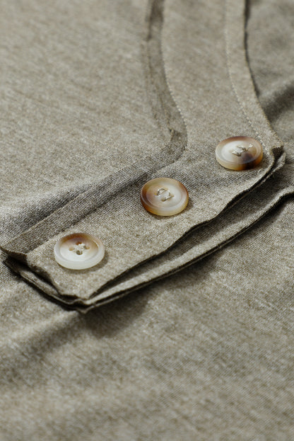 Long Sleeve V-Neck Stitching Henley Top | Khaki