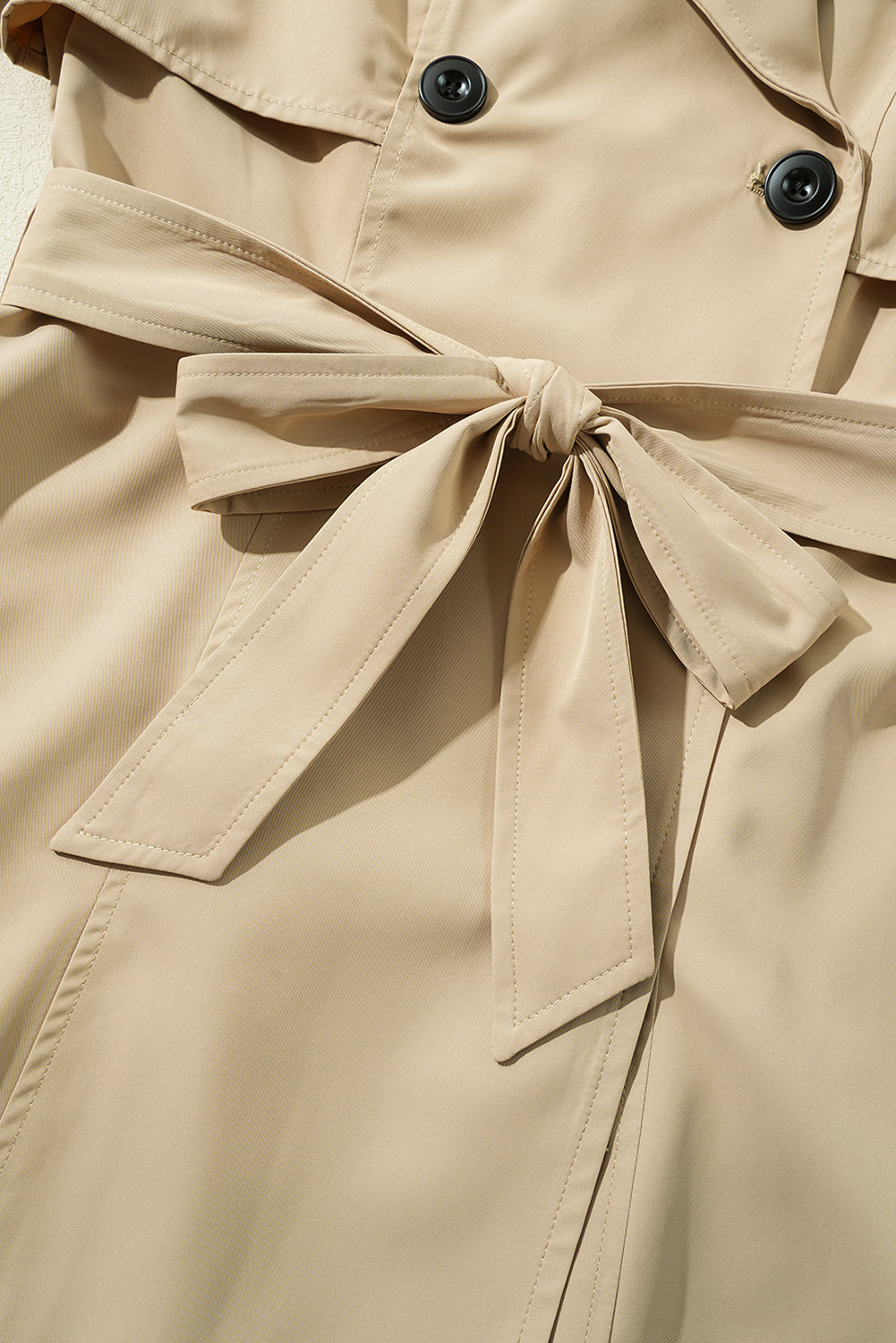 Solid Colour Lapel Collar Waist Tie Wind Coat | Pale Khaki