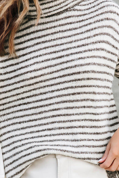 Striped Turtleneck Loose Sweater | Khaki