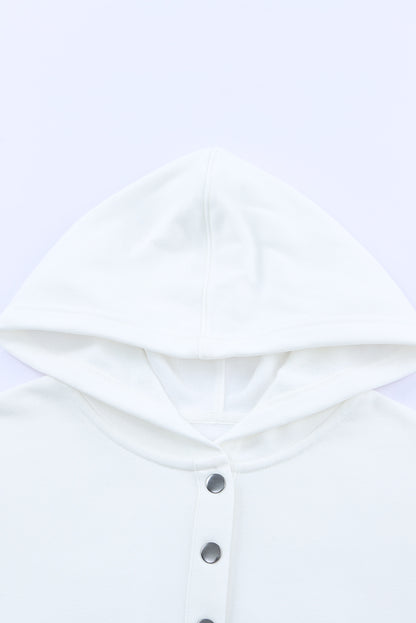 Batwing Sleeve Pocketed Henley Hoodie | White