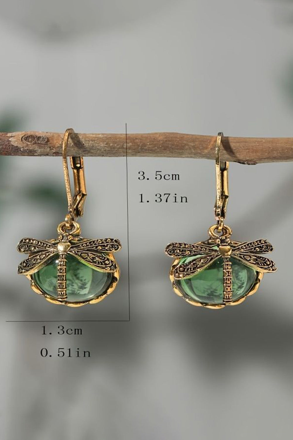 Vintage Dragonfly Crystal Pendant Earrings | Grass Green