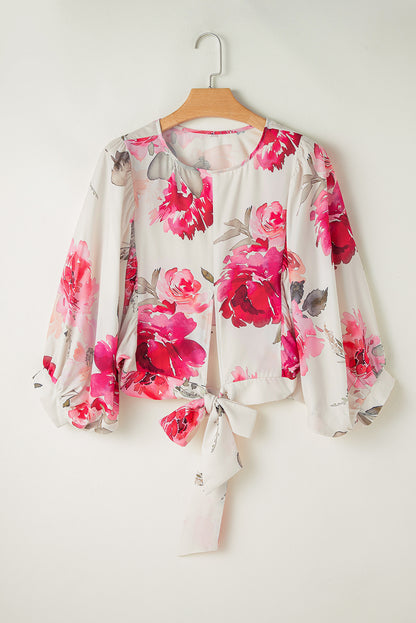 Floral 3/4 Sleeve Lace-Up Back Blouse | Rose