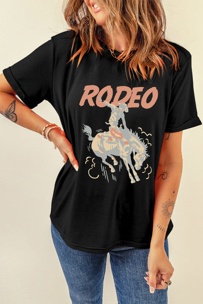 Rodeo Cowboy Graphic Crewneck T Shirt | Black