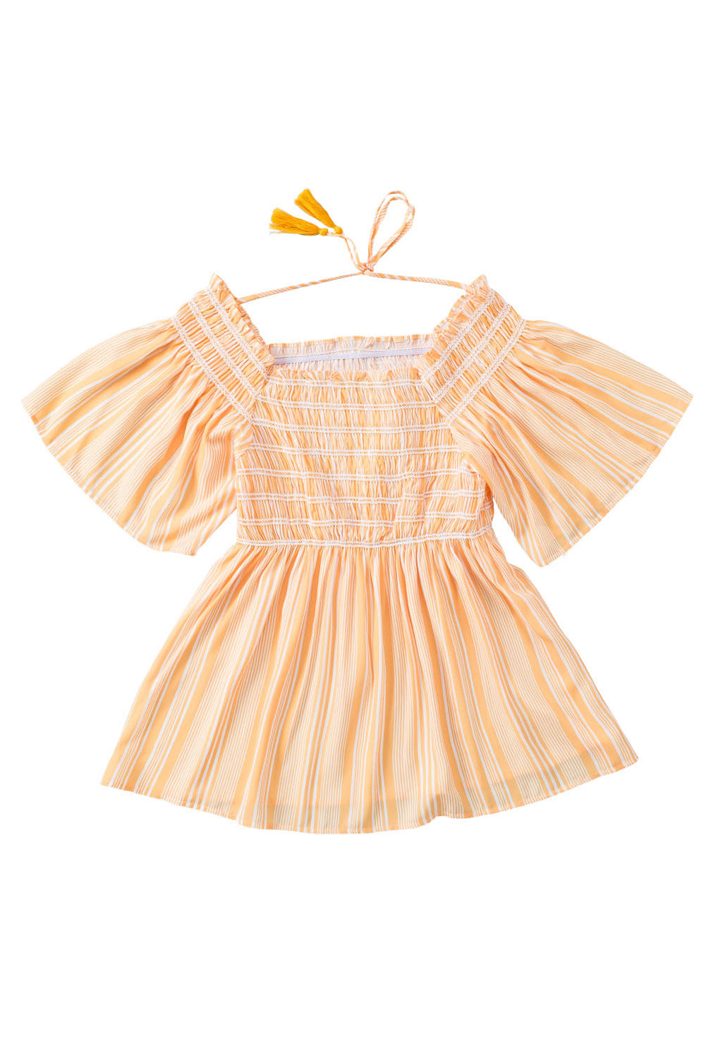 Striped Print Smocked Flowy Blouse | Yellow