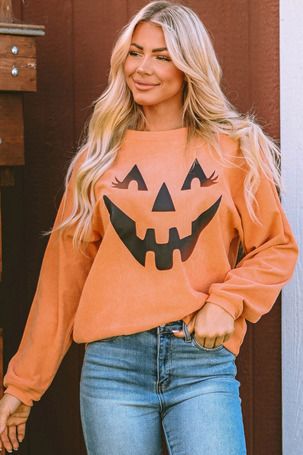 Pumpkin Smile Face Graphic Sweatshirt | Orange