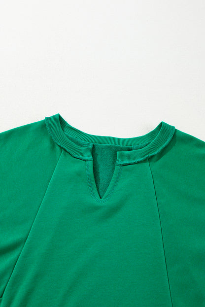 Exposed Seam Notched Neck Drop Shoulder Plus Sweatshirt | Bright Green