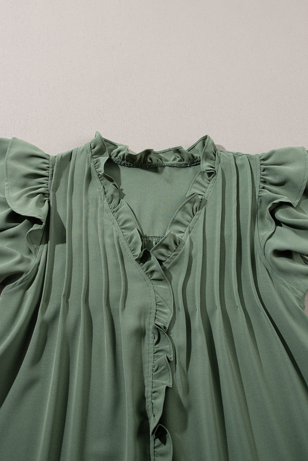 Ruffle Sleeve V Neck Frilled Shift Dress | Mist Green