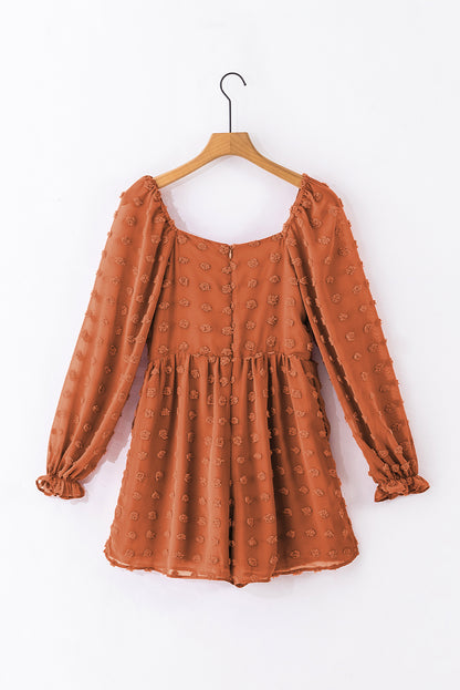 Swiss Dot Flounced Bubble Sleeve Square Neck Romper | Grapefruit Orange