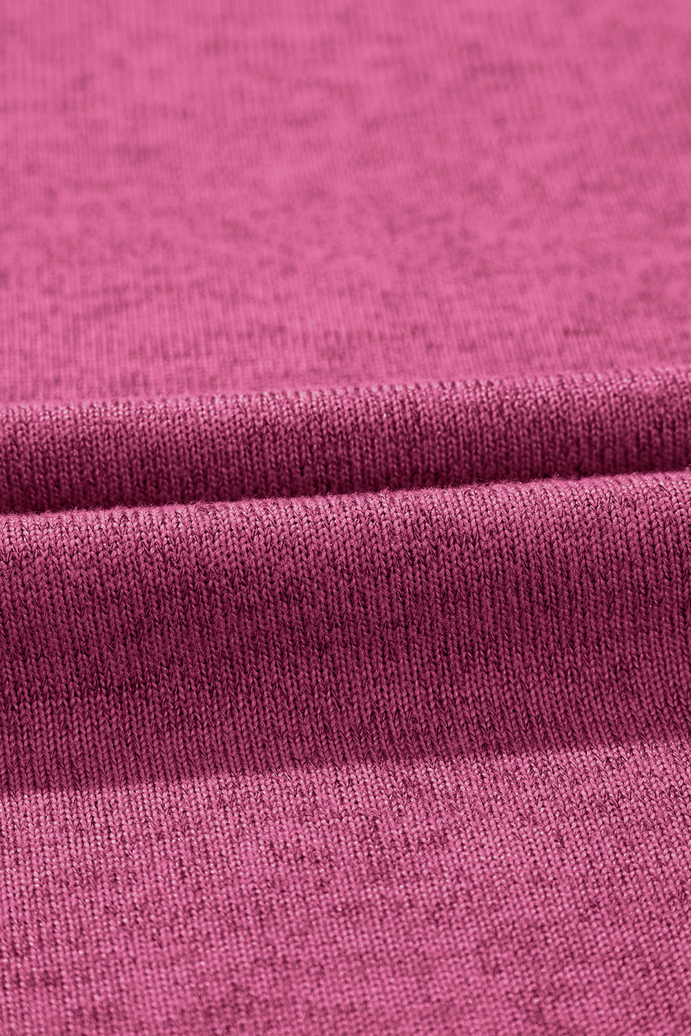 Ribbed Splicing Sleeve Round Neck T-Shirt | Bright Pink