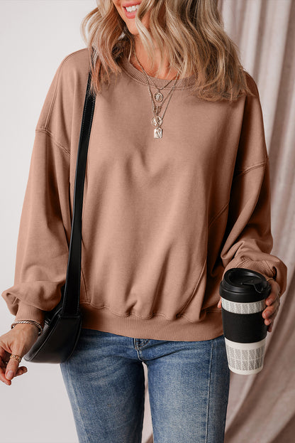 Exposed Seam Batwing Sleeve Drop Shoulder Sweatshirt | Chestnut