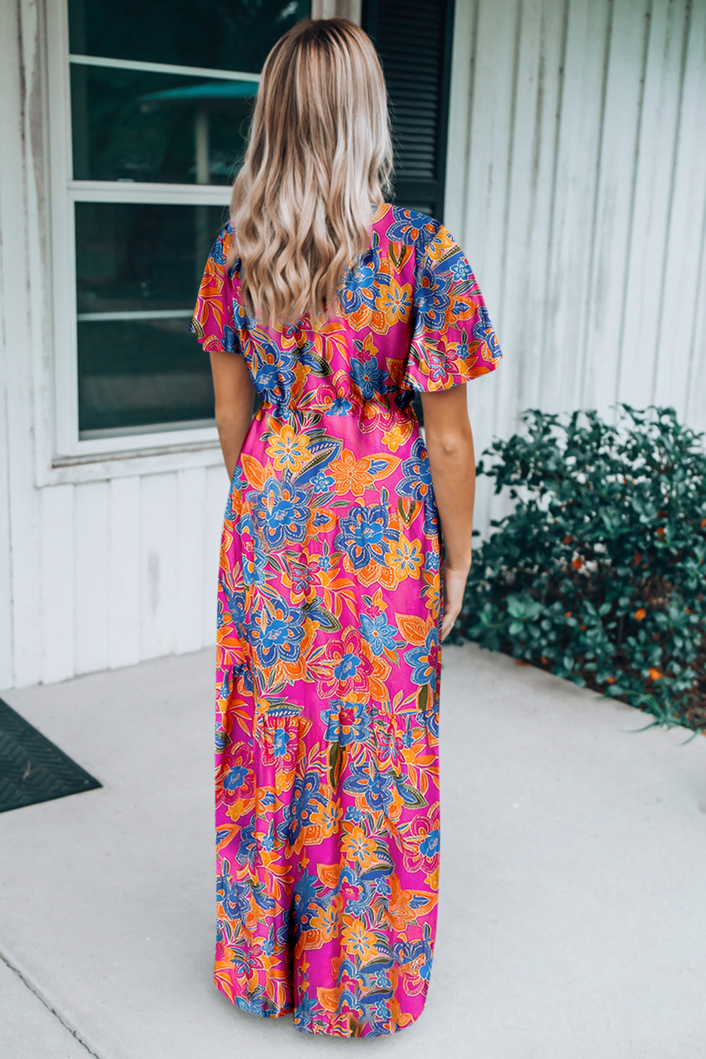 Wrap V Neck Floral Maxi Dress | Rose