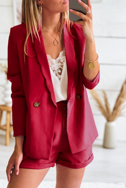 Wavy Collar Single Button Blazer | Rose