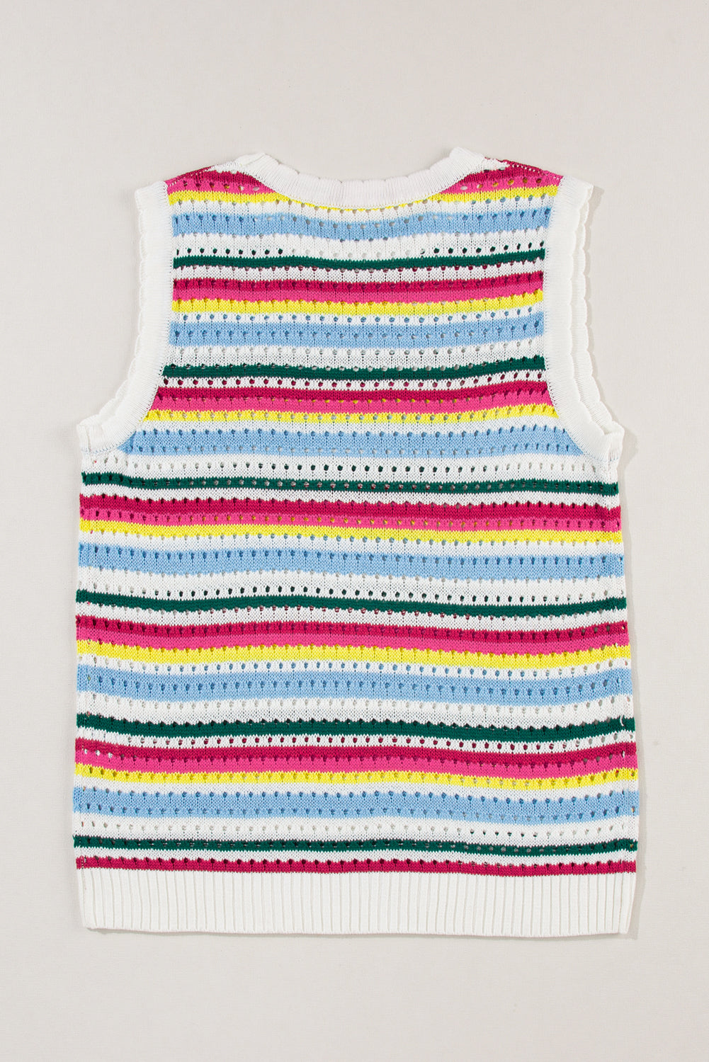 Colourful Stripe Scalloped Trim Sweater Vest | White