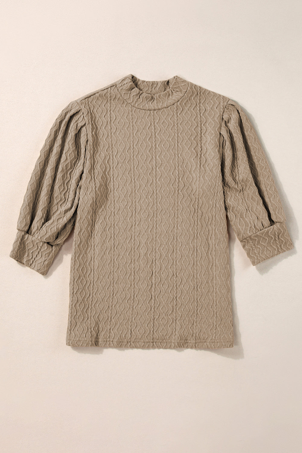 Vintage Textured Puff Sleeve Mock Neck Top | Simply Taupe