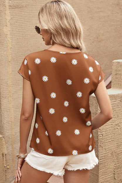 Daisy Print Short Sleeve Top | Chestnut