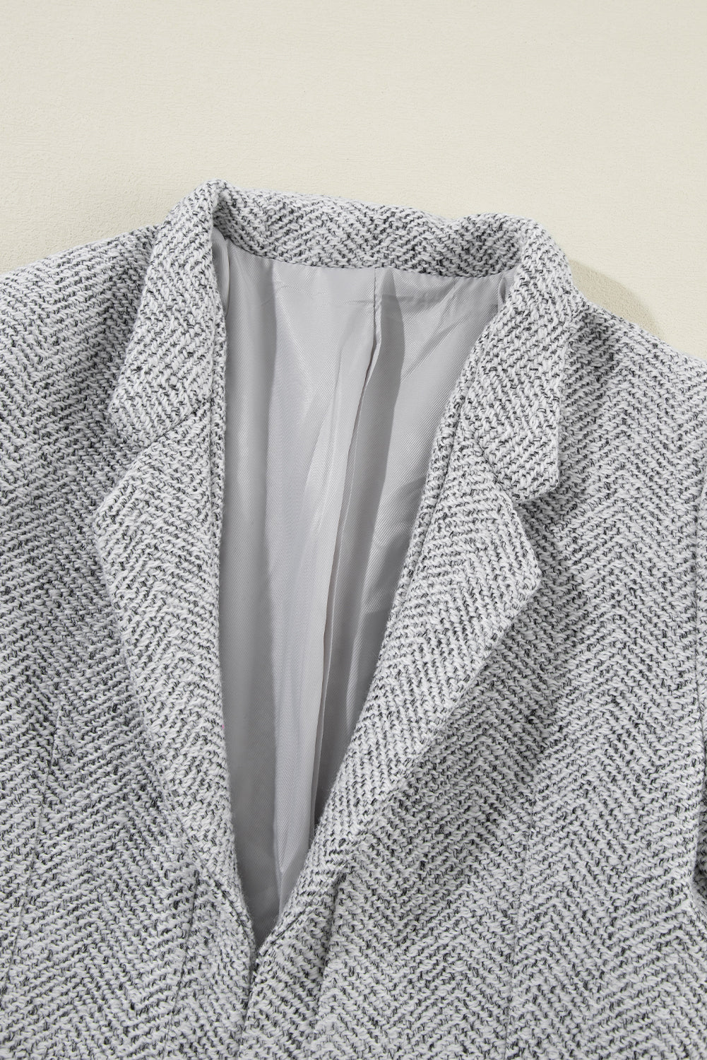 Lapel Collar Long Jacket With Pockete | Light Grey