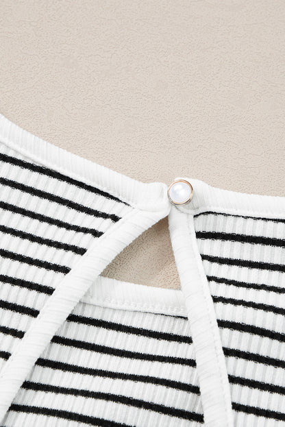 Striped Print Ribbed Knit Sleeveless Top | White