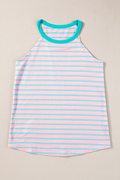 Round Neck Tank Top | Pink Stripe