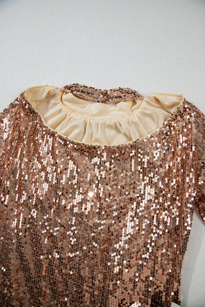 Sequined Long Sleeve Cutout Back Mini Dress | Gold