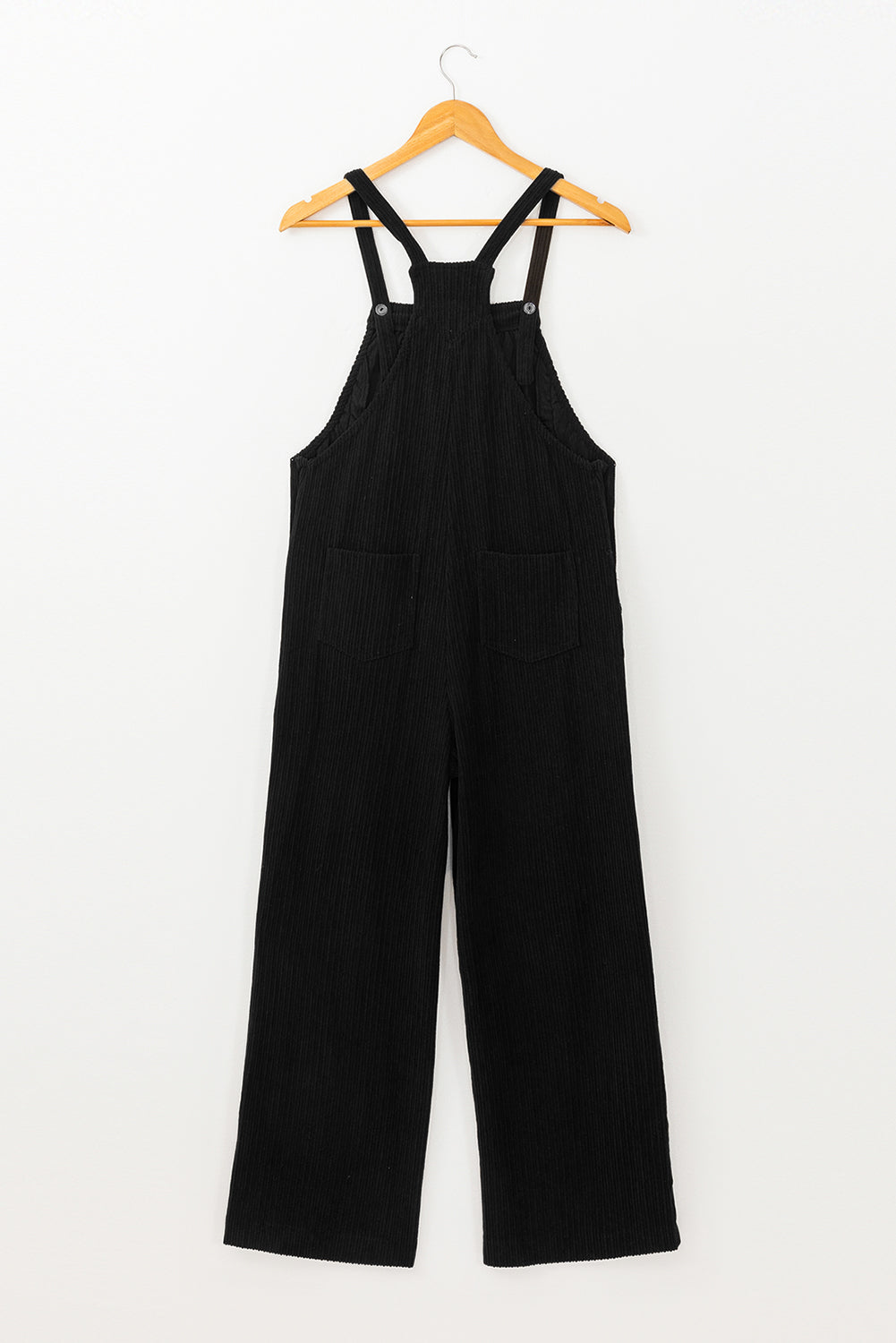 Solid Pocketed Loose Fit Corduroy Overall | Black